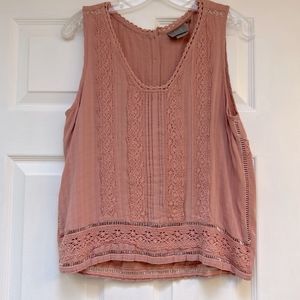 Vanessa Virginia- Anthropologie Dusty Rose Lace Detail Blouse- Size 8
